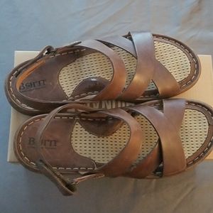 Born Brown  Leather Cross Strap Sandals